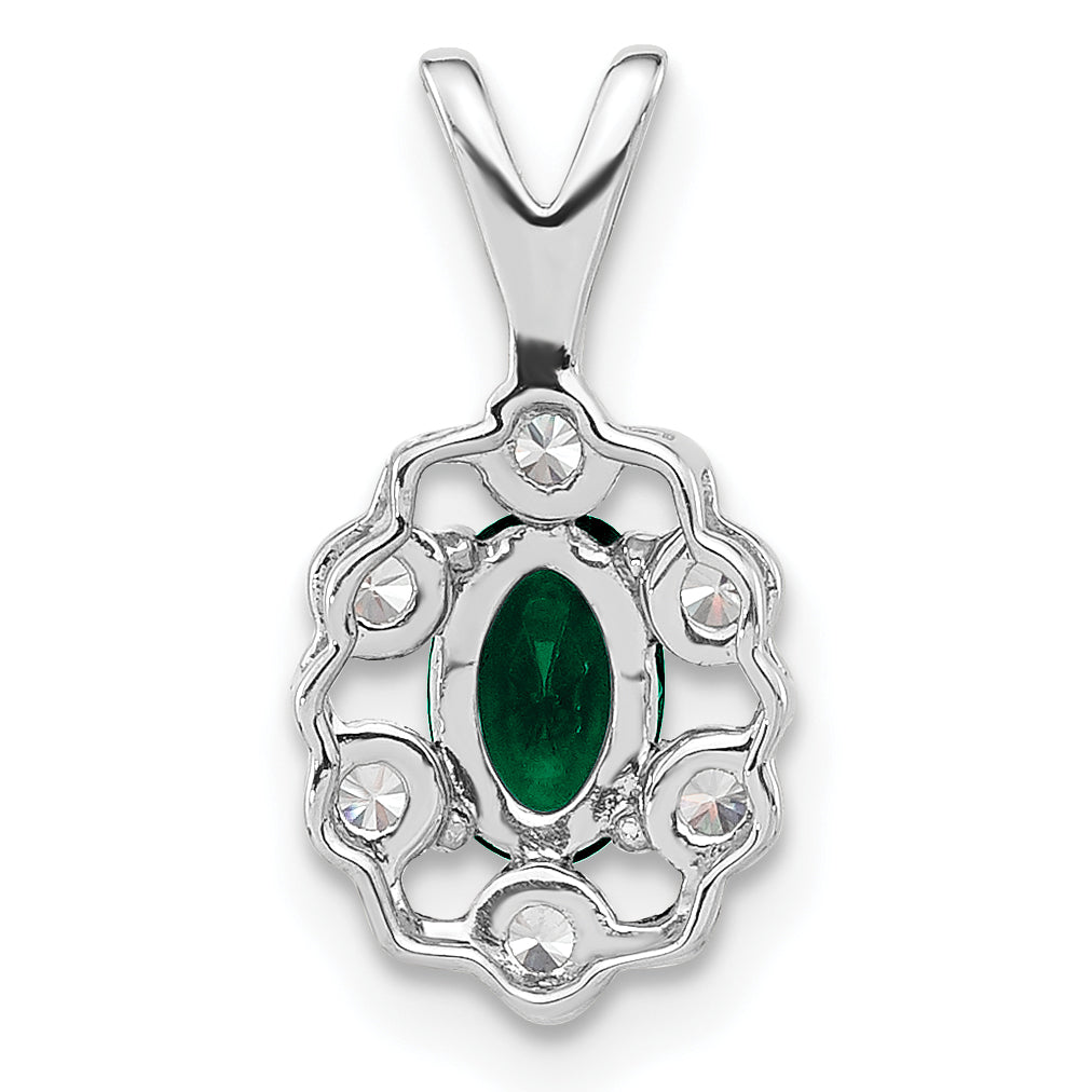 14k White Gold 1/10 carat Lab Grown Diamond VS/SI+ G+ and Lab Created Emerald Pendant