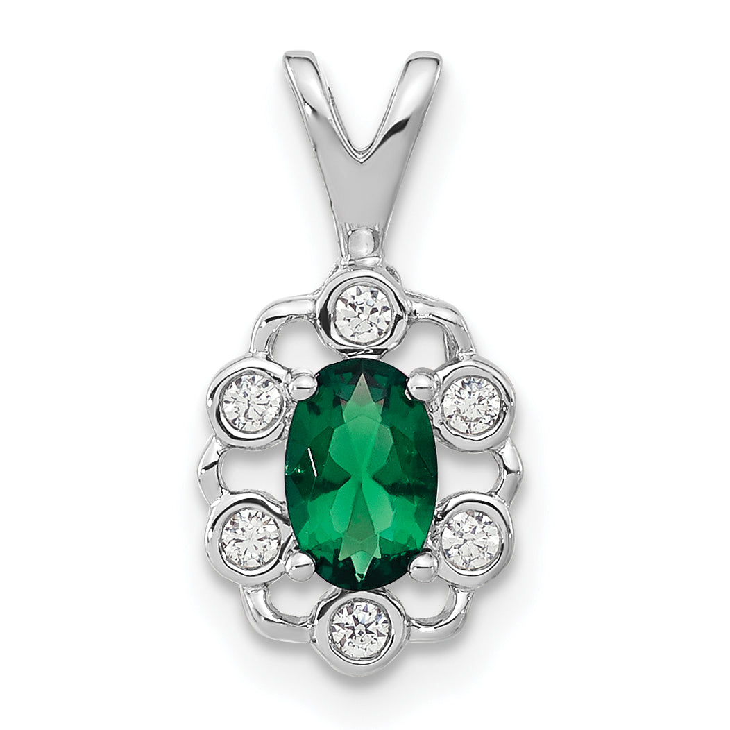 14k White Gold 1/10 carat Lab Grown Diamond VS/SI+ G+ and Lab Created Emerald Pendant Main image