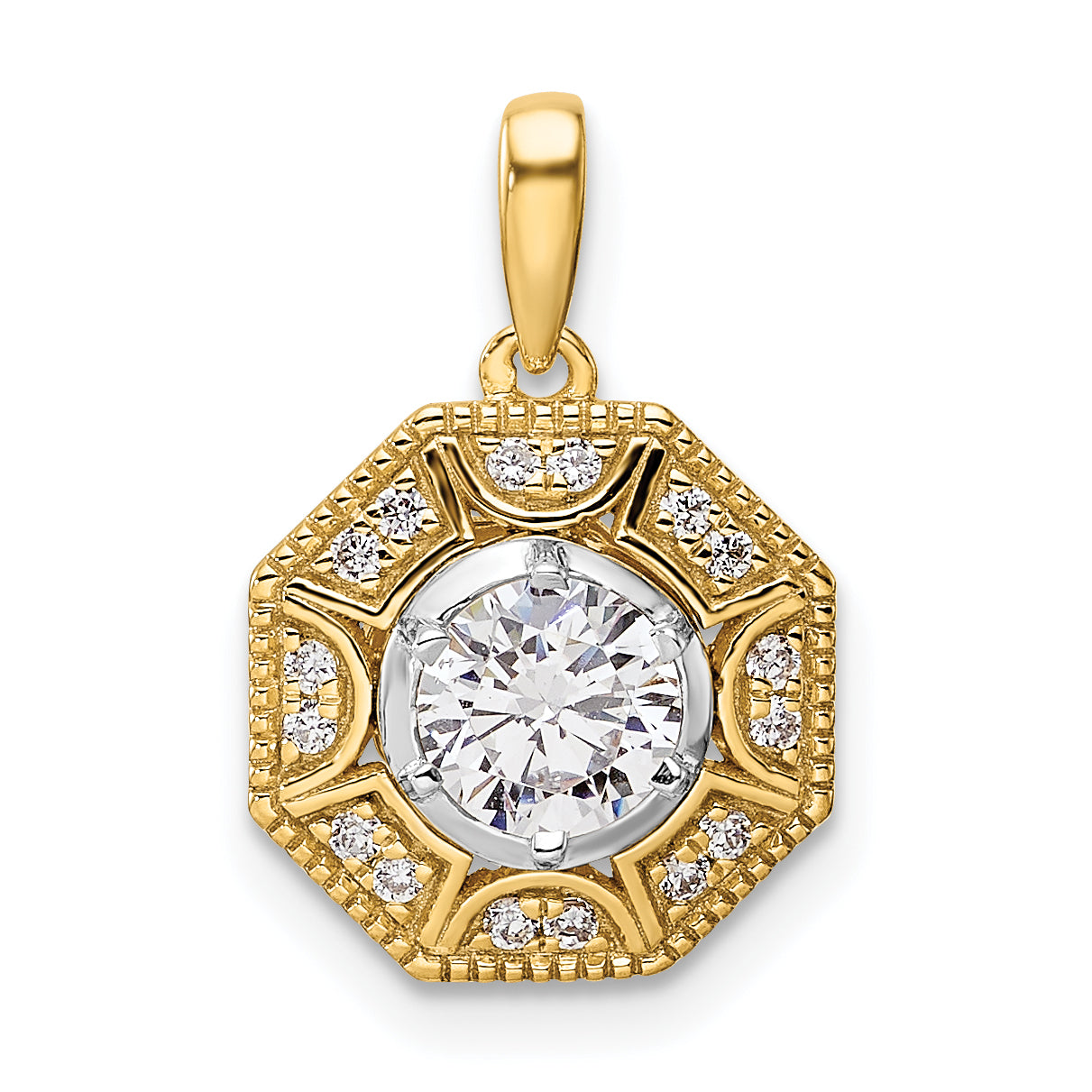 14k Two-tone 3/4 carat Lab Grown Diamond VS/SI+ G+ Octogon Halo Pendant Main image