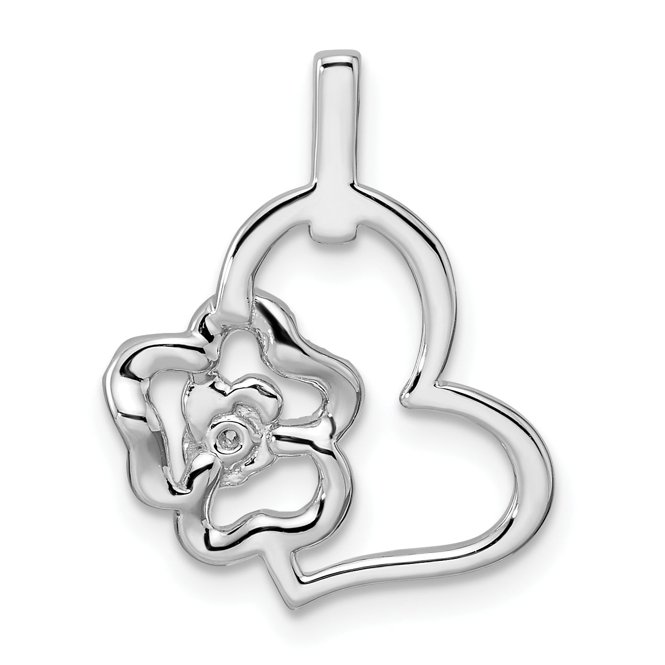 14k White Gold 1/5 carat Lab Grown Diamond VS/SI+ G+ Flower on Heart Pendant