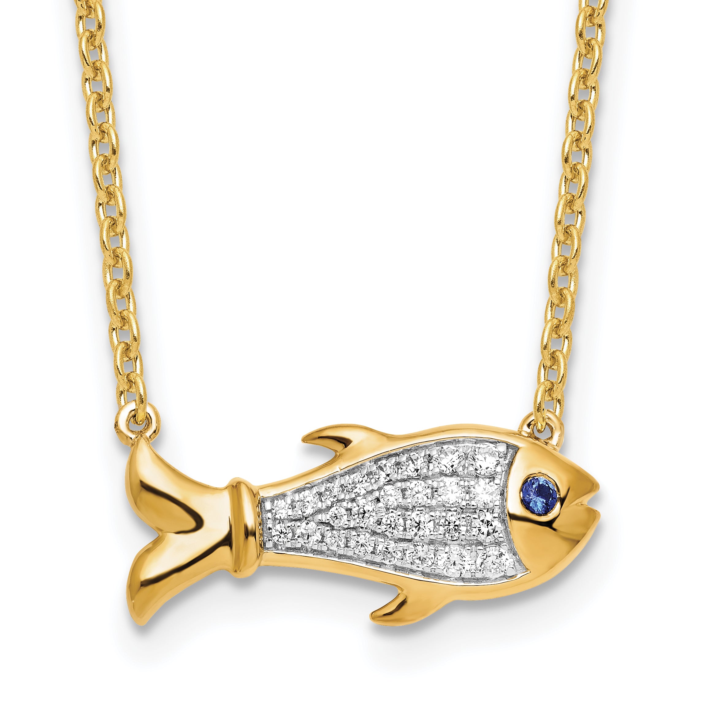 14k 1/6 carat Lab Grown Diamond VS/SI+ G+ Complete and Created Sapphire Fish 18 inch Necklace Main image