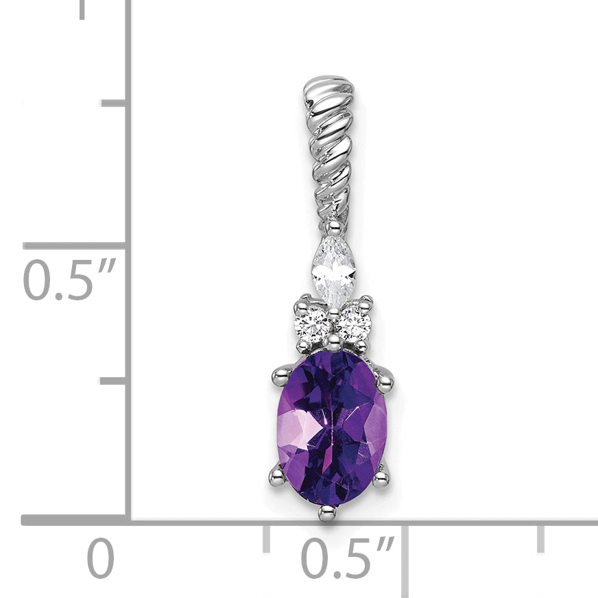 14K White Gold Polished Diamond and Amethyst Twisted Chain Slide