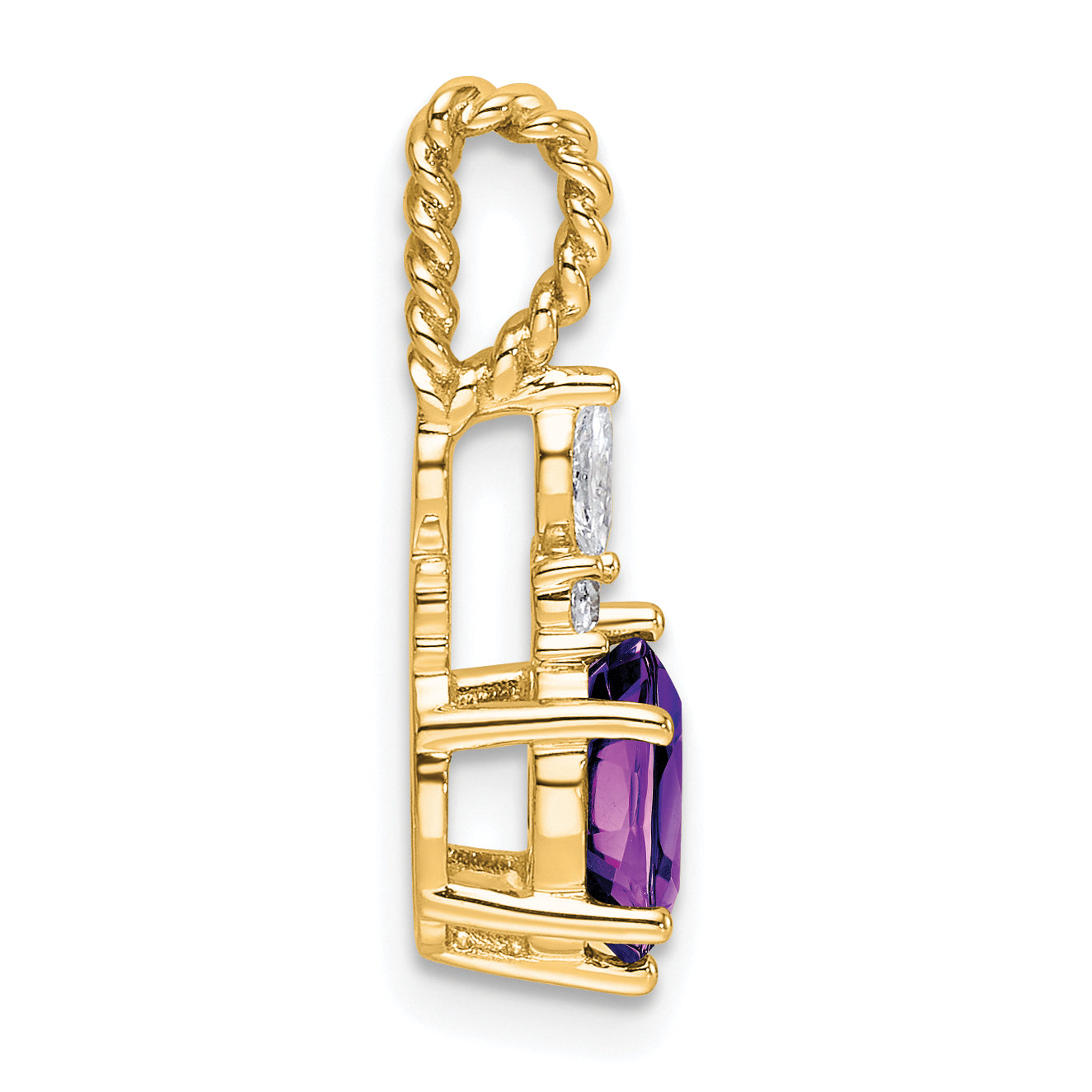 14K Polished Diamond and Amethyst Twisted Chain Slide Secondary image