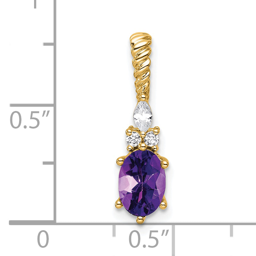 14K Polished Diamond and Amethyst Twisted Chain Slide