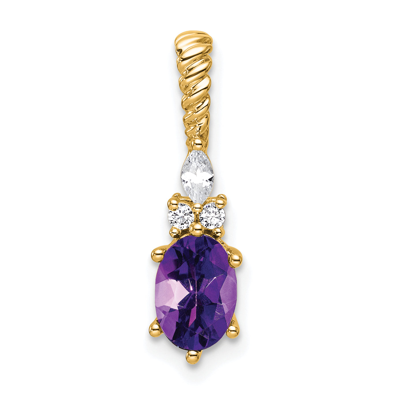 14K Polished Diamond and Amethyst Twisted Chain Slide