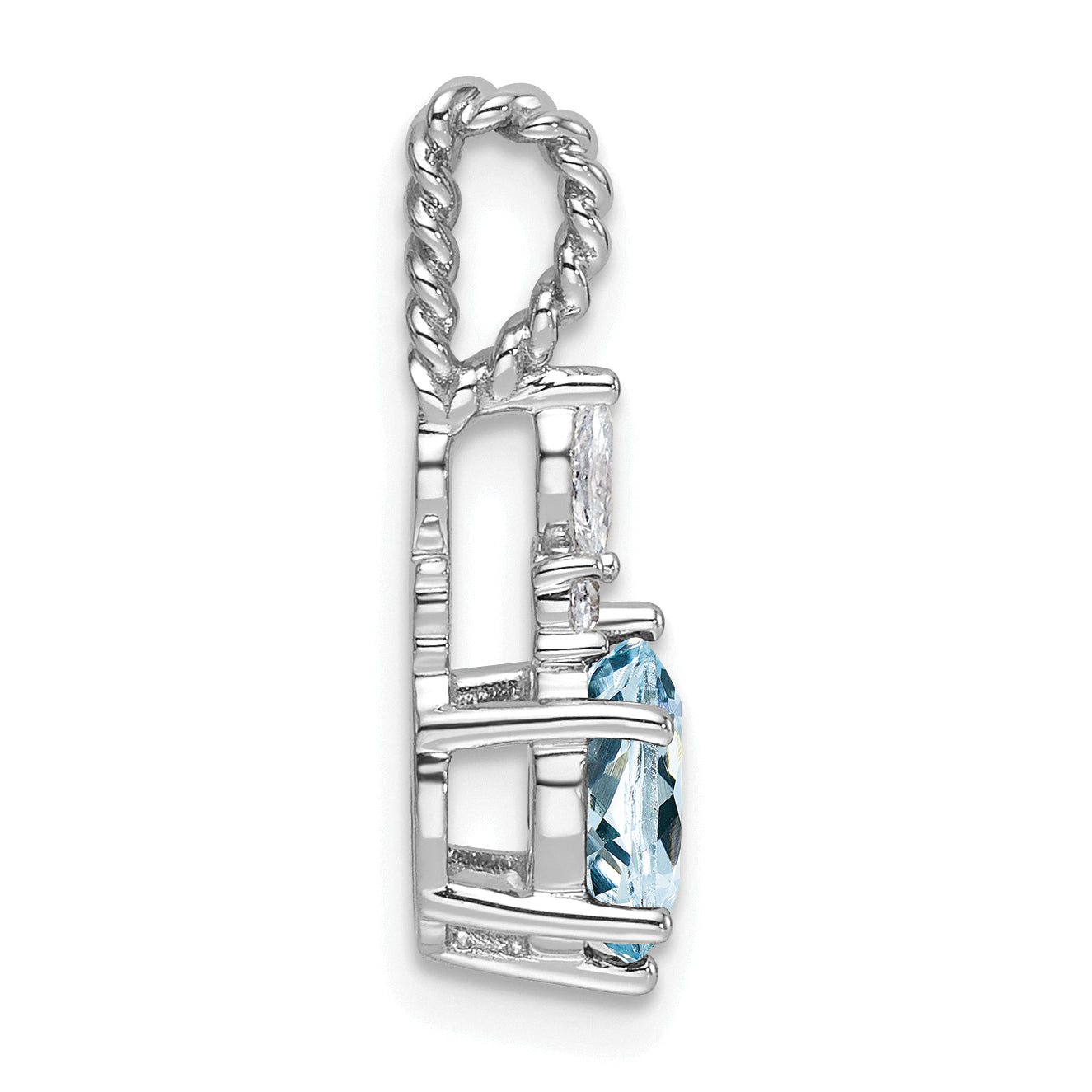 14K White Gold Polished Diamond and Aquamarine Twisted Chain Slide