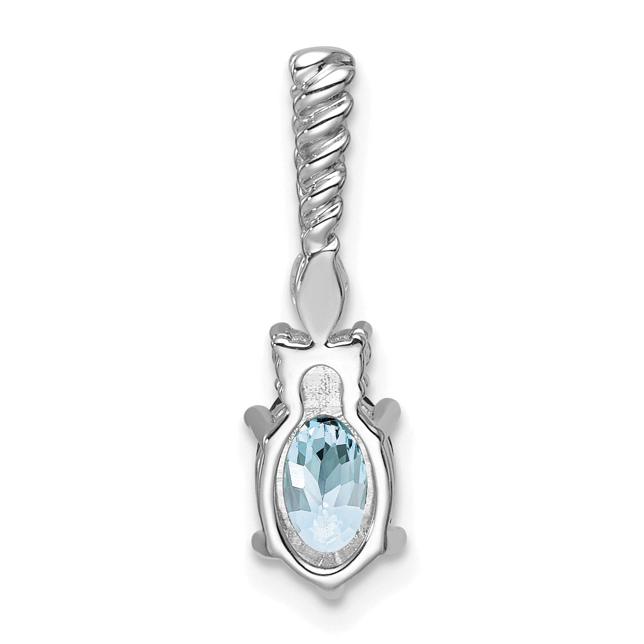 14K White Gold Polished Diamond and Aquamarine Twisted Chain Slide