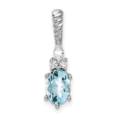 14K White Gold Polished Diamond and Aquamarine Twisted Chain Slide