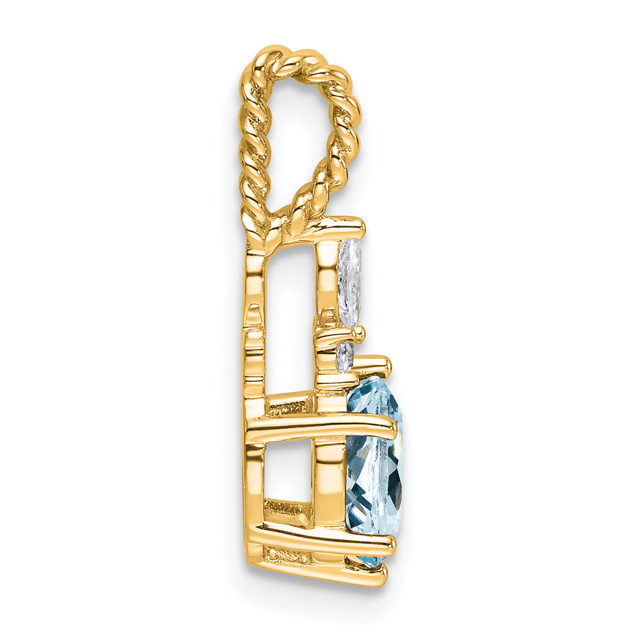14K Polished Diamond and Aquamarine Twisted Chain Slide
