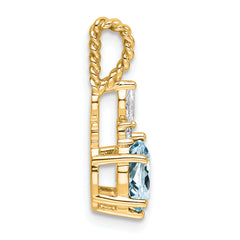 14K Polished Diamond and Aquamarine Twisted Chain Slide