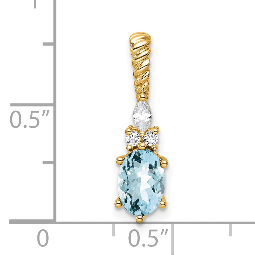 14K Polished Diamond and Aquamarine Twisted Chain Slide