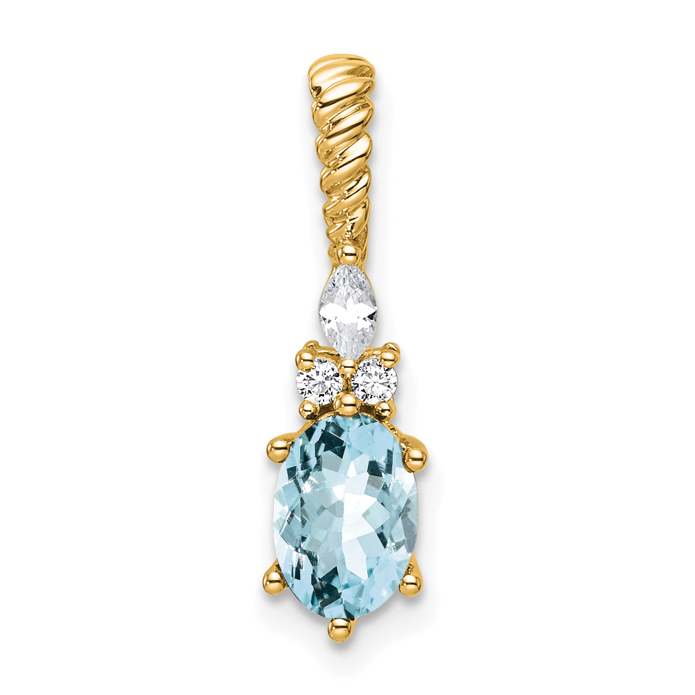 14K Polished Diamond and Aquamarine Twisted Chain Slide Main image