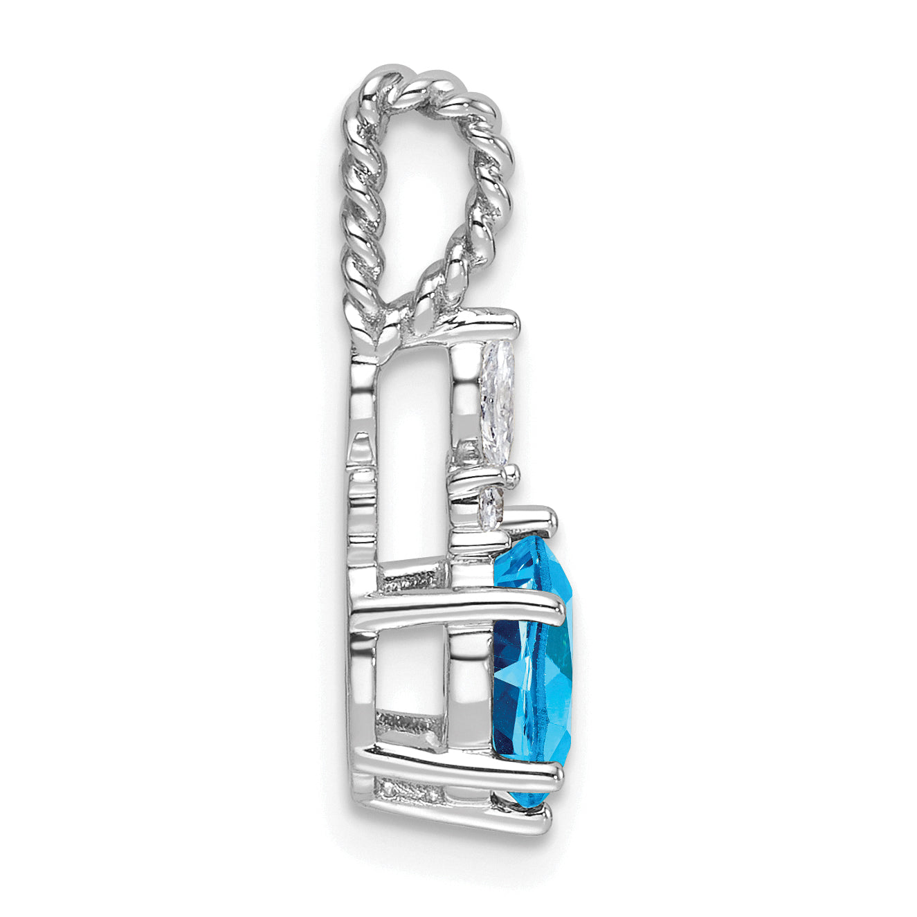 14K White Gold Polished Diamond and Blue Topaz Twisted Chain Slide