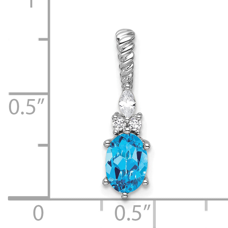 14K White Gold Polished Diamond and Blue Topaz Twisted Chain Slide