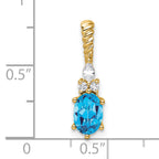 14K Polished Diamond and Blue Topaz Twisted Chain Slide