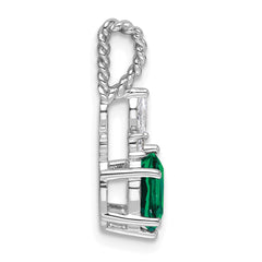 14K White Gold Polish Diamond and Lab Created Emerald Twisted Chain Slide