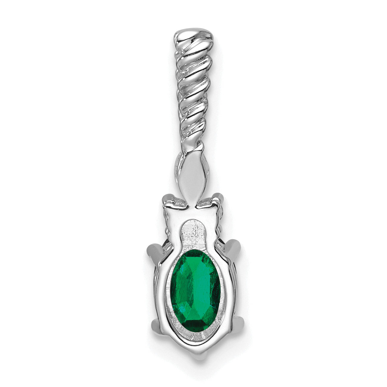 14K White Gold Polish Diamond and Lab Created Emerald Twisted Chain Slide