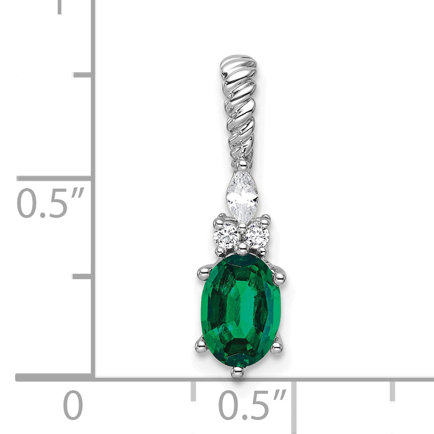 14K White Gold Polish Diamond and Lab Created Emerald Twisted Chain Slide