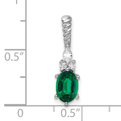 14K White Gold Polish Diamond and Lab Created Emerald Twisted Chain Slide