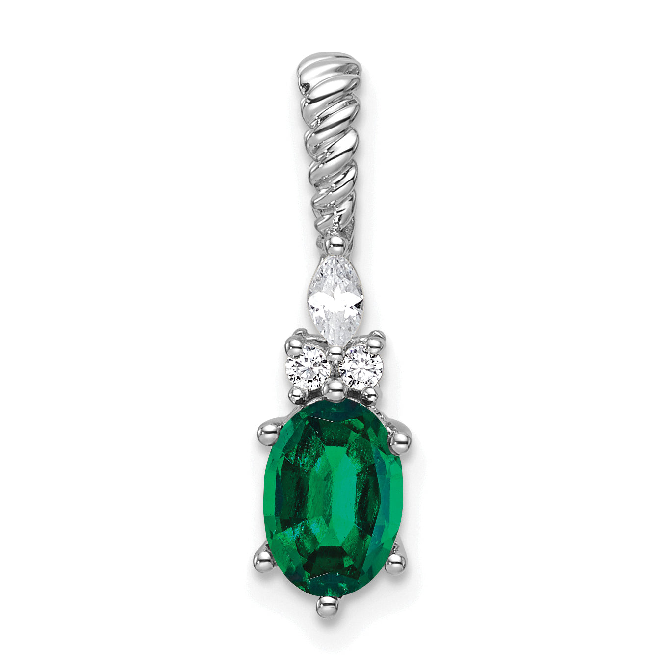 14K White Gold Polish Diamond and Lab Created Emerald Twisted Chain Slide Main image