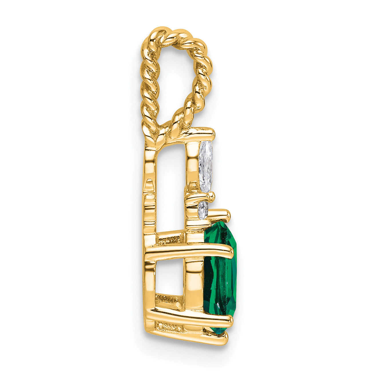 14K Polish Diamond and Lab Created Emerald Twisted Chain Slide