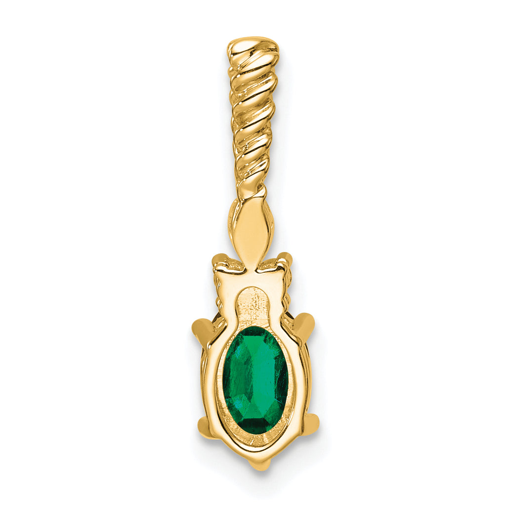 14K Polish Diamond and Lab Created Emerald Twisted Chain Slide