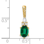 14K Polish Diamond and Lab Created Emerald Twisted Chain Slide