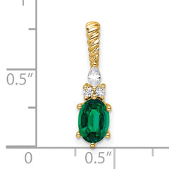 14K Polish Diamond and Lab Created Emerald Twisted Chain Slide