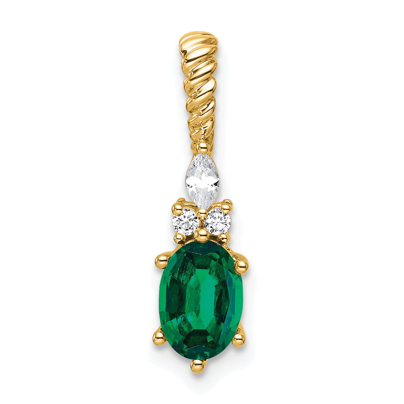14K Polish Diamond and Lab Created Emerald Twisted Chain Slide Main image