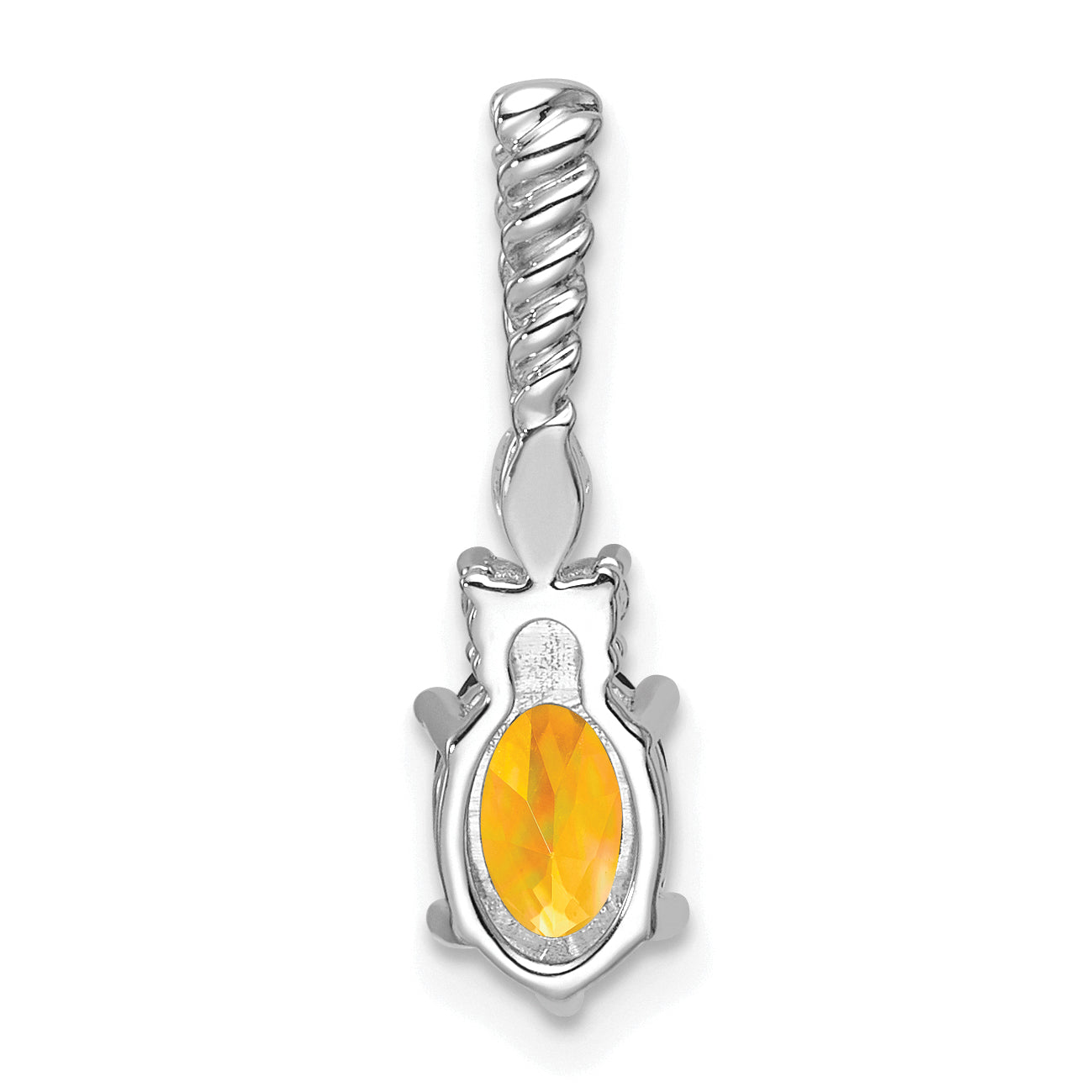 14K White Gold Polished Diamond and Citrine Twisted Chain Slide