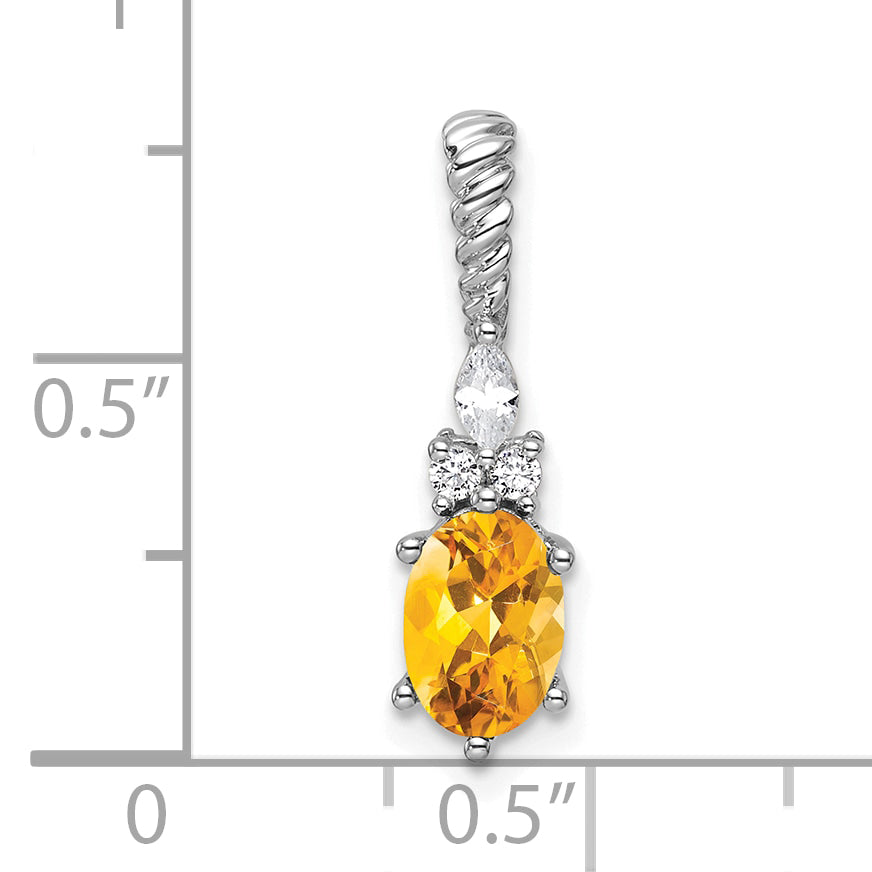 14K White Gold Polished Diamond and Citrine Twisted Chain Slide