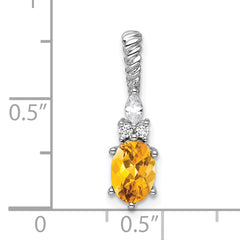 14K White Gold Polished Diamond and Citrine Twisted Chain Slide