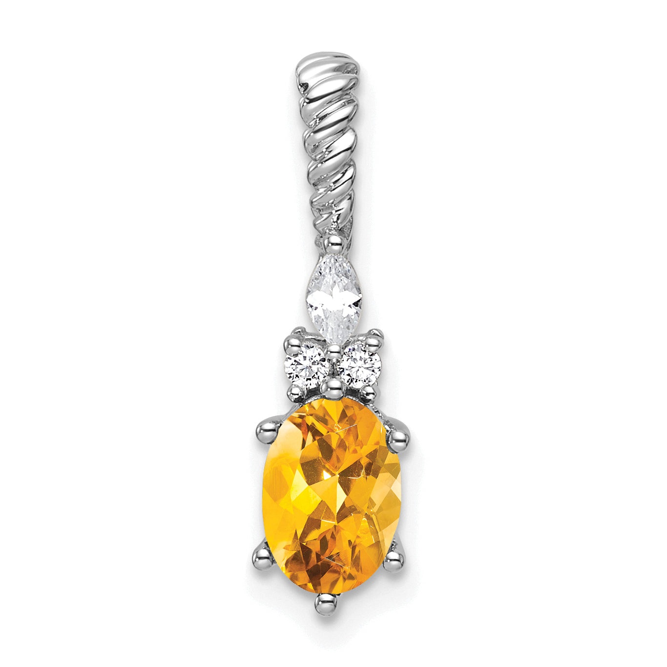 14K White Gold Polished Diamond and Citrine Twisted Chain Slide
