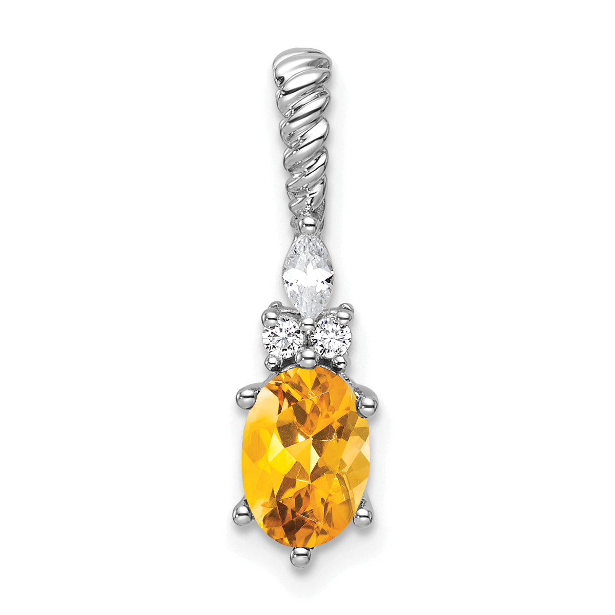 14K White Gold Polished Diamond and Citrine Twisted Chain Slide