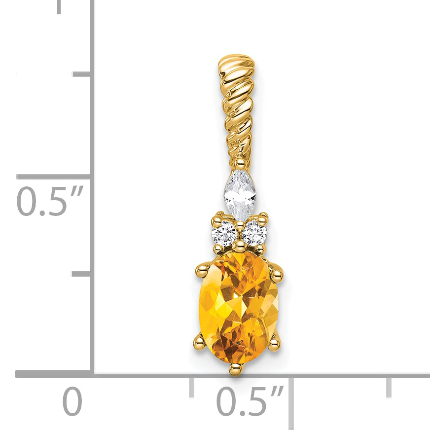 14K Polished Diamond and Citrine Twisted Chain Slide