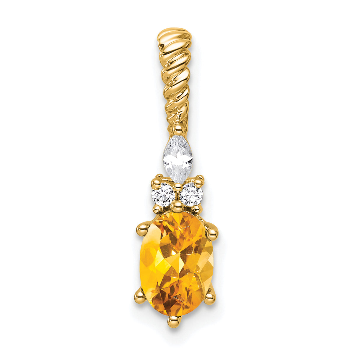 14K Polished Diamond and Citrine Twisted Chain Slide