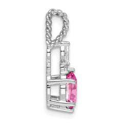14K White Gold Polish Diamond & Lab Created Pink Sapphire Twisted Chain Sli