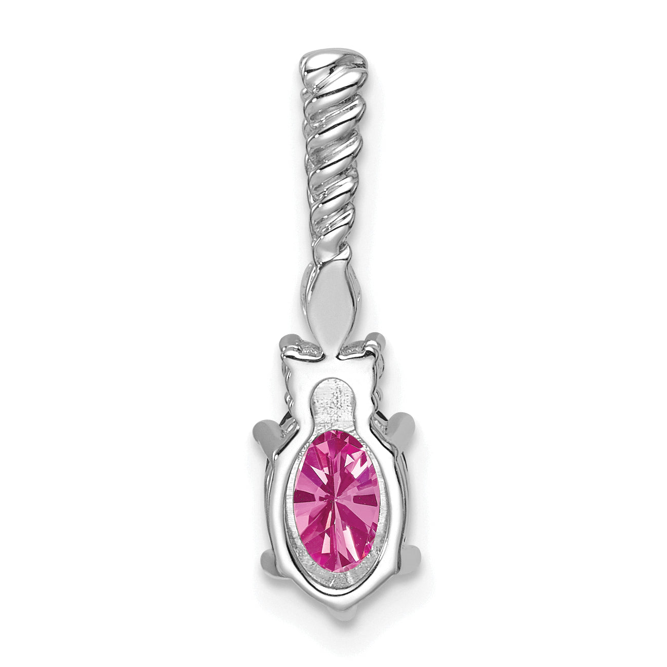 14K White Gold Polish Diamond & Lab Created Pink Sapphire Twisted Chain Sli