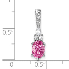 14K White Gold Polish Diamond & Lab Created Pink Sapphire Twisted Chain Sli
