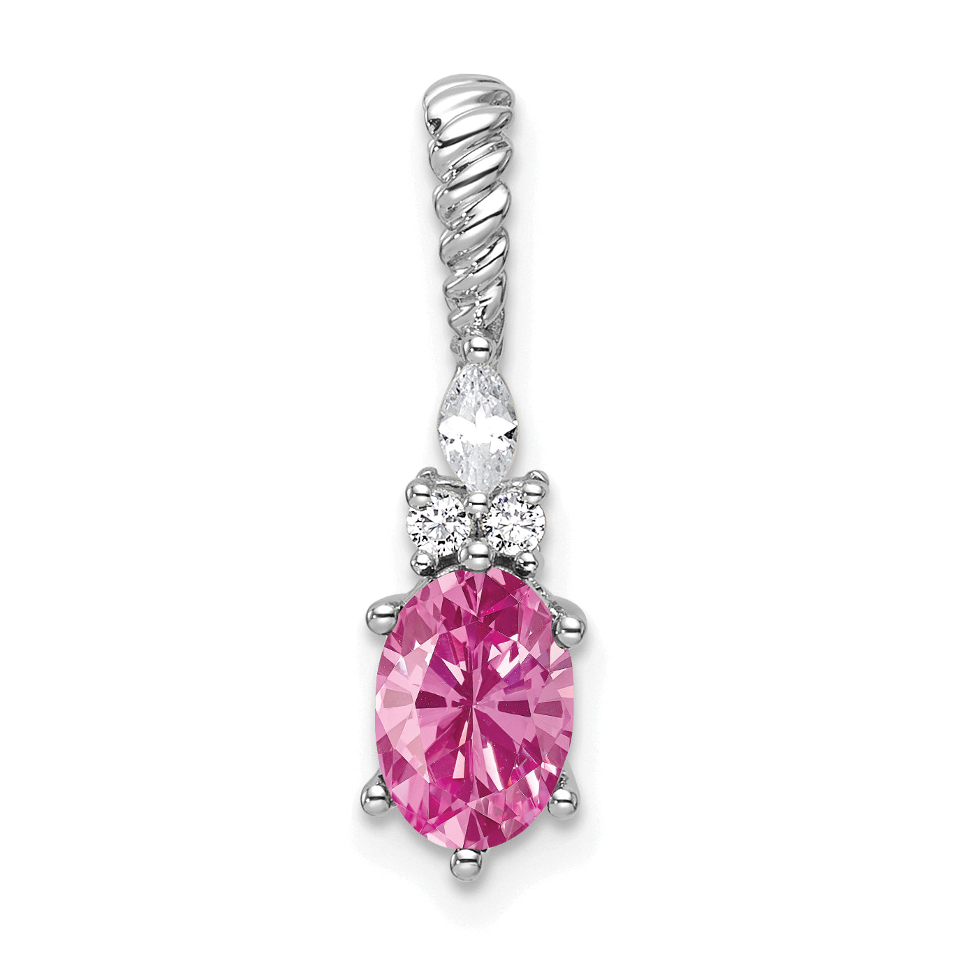 14K White Gold Polish Diamond & Lab Created Pink Sapphire Twisted Chain Sli