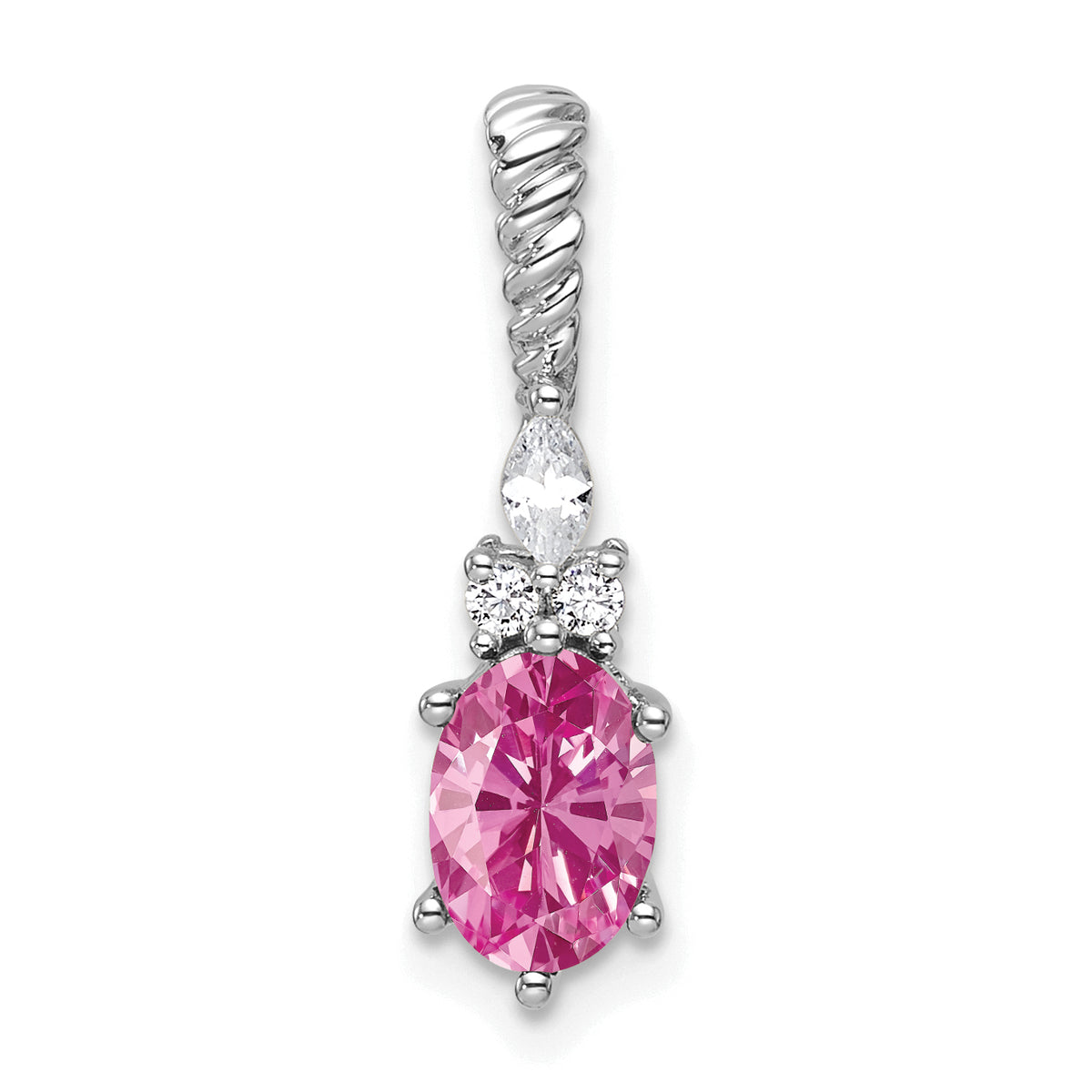 14K White Gold Polish Diamond & Lab Created Pink Sapphire Twisted Chain Sli
