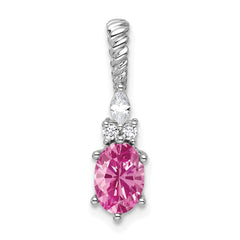 14K White Gold Polish Diamond & Lab Created Pink Sapphire Twisted Chain Sli