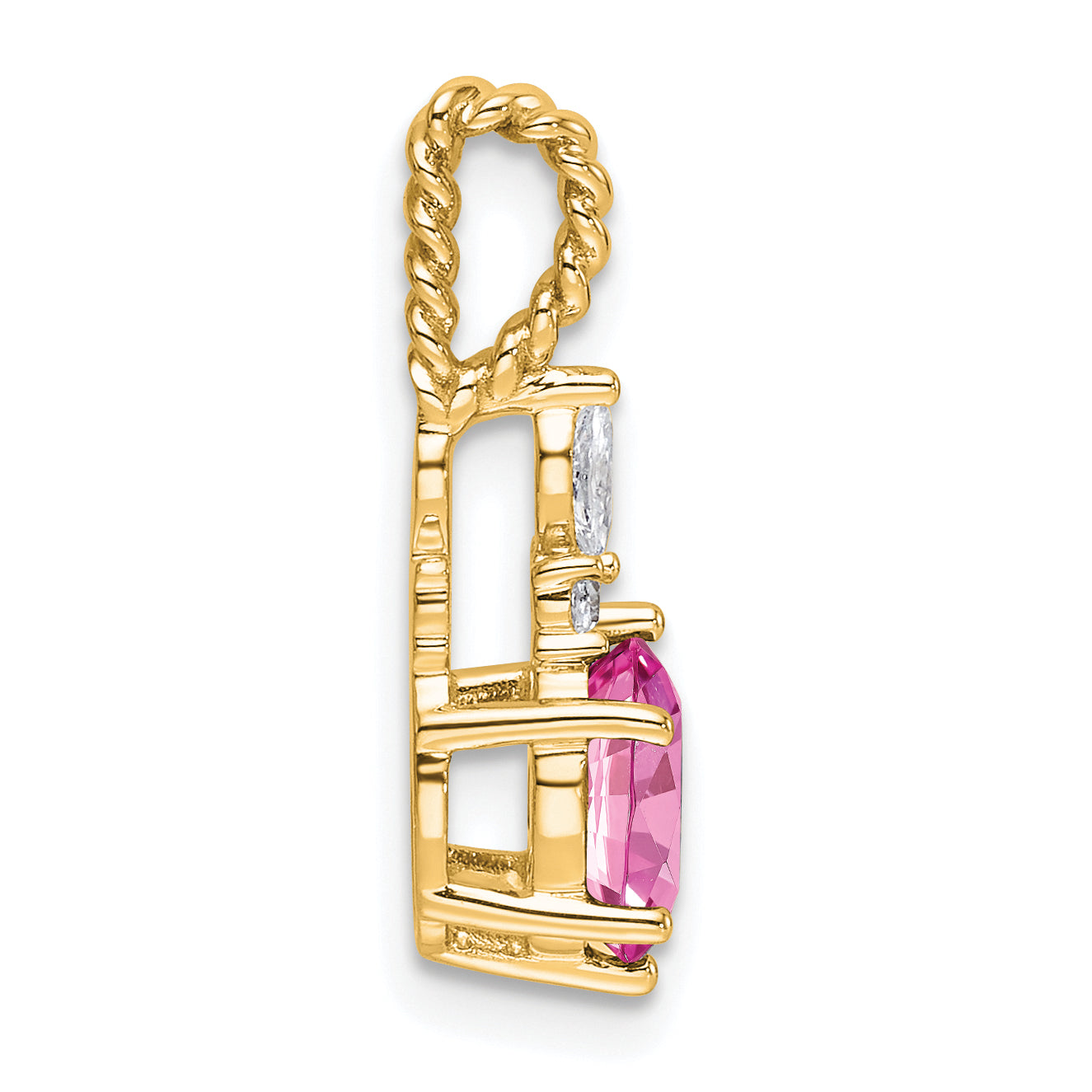 14K Polish Diamond & Lab Created Pink Sapphire Twisted Chain Slide