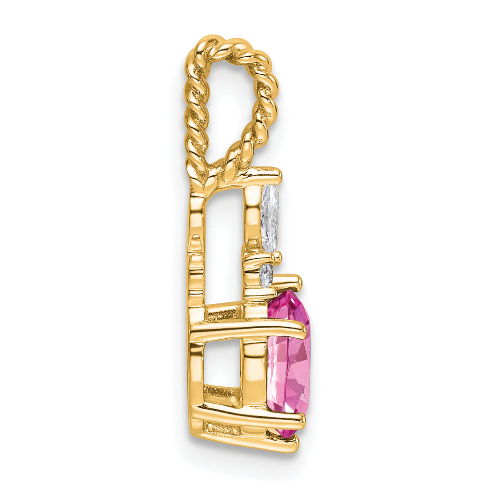 14K Polish Diamond & Lab Created Pink Sapphire Twisted Chain Slide