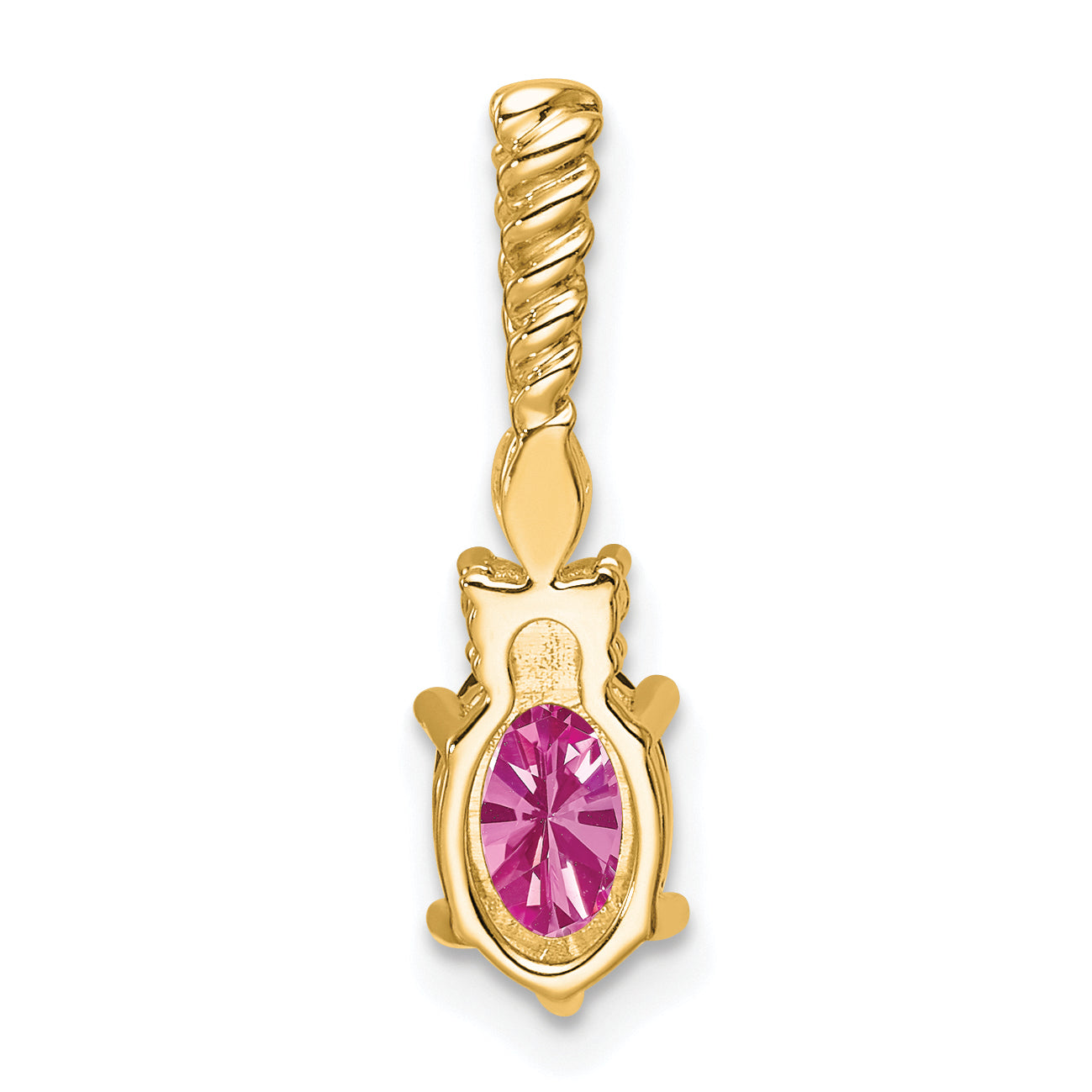 14K Polish Diamond & Lab Created Pink Sapphire Twisted Chain Slide