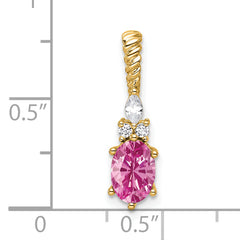 14K Polish Diamond & Lab Created Pink Sapphire Twisted Chain Slide