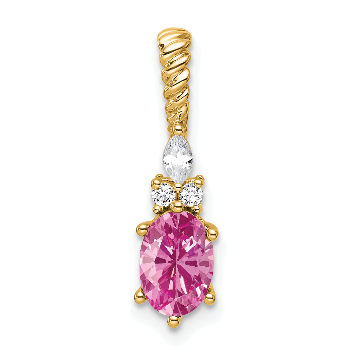 14K Polish Diamond & Lab Created Pink Sapphire Twisted Chain Slide Main image