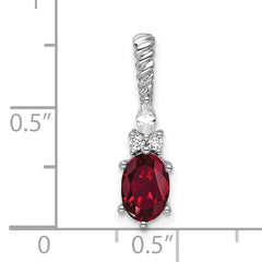 14K White Gold Polished Diamond and Lab Created Ruby Twisted Chain Slide