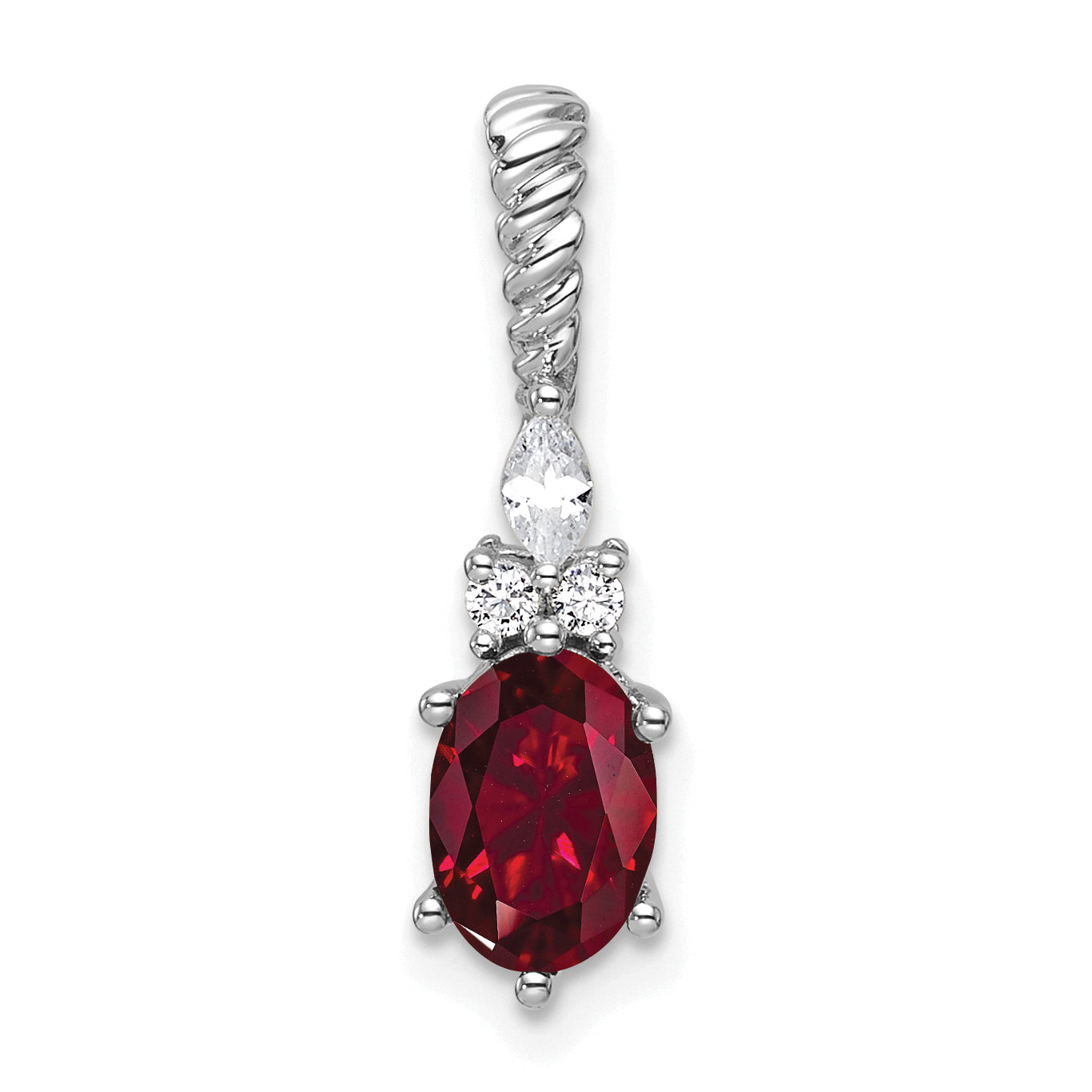 14K White Gold Polished Diamond and Lab Created Ruby Twisted Chain Slide