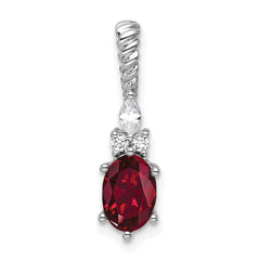 14K White Gold Polished Diamond and Lab Created Ruby Twisted Chain Slide